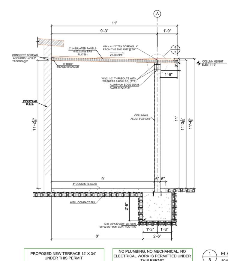 Structural section through aluminum terrace